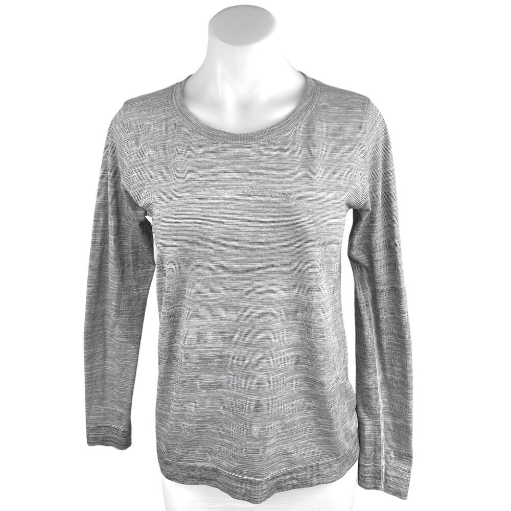 Lululemon Swiftly Tech Women Gray Striped Long Sleeve Athletic T Shirt Tee Top S